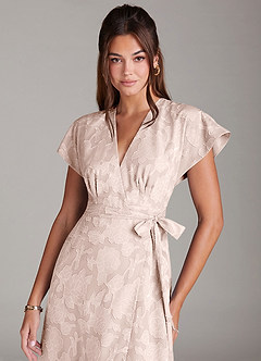 Azazie Ling Bridesmaid Dresses Blushing Pink A-Line Pleated Floral Burnout Dress image2