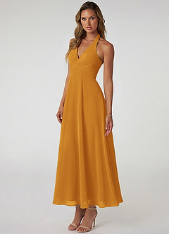 Azazie Tessie Jurken voor bruidsmeisjes Jurk van Chiffon met A-Lijn Geplooid Boterbabbelaar image3