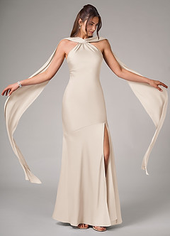 Azazie Kinsley Brautjungfernkleider Meerjungfrau-Linie Seitliche Cut-Outs Stretch-Satin Kleid Alabaster Weiß image2