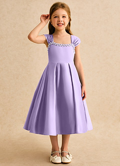 Azazie Yosemite Jurken voor bloemenmeisjes Baljurk Jurk van Mat Satijn Sweetheart Halslijn Lila image5