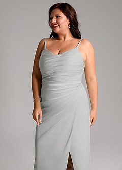 Azazie Deandra Bridesmaid Dresses Silver Mermaid Pleated Stretch Satin Dress image6