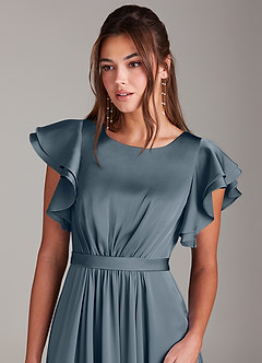 Azazie Daphne Modest Bridesmaid Dresses A-Line Ruched Stretch Satin Floor-Length Dress image5