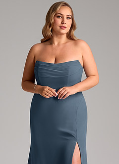 Azazie Saige Brautjungfernkleider Wandelbar A-Linie Schulterfrei Chiffon Kleid Neptunblau image11