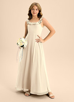Azazie Callie Junior Abito A-Line in Chiffon Increspato Champagne image6
