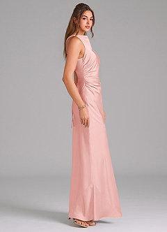 Azazie Evadne 신부 들러리 드레스 쉬스 주름진 스트레치 새틴 바닥 길이 드레스 image4