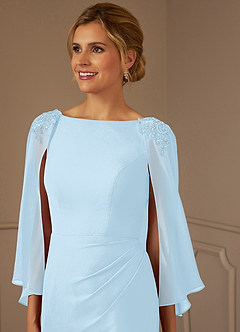 Azazie Carmela Mère de la mariée Robes Robe Fourreau en Mousseline de soie Dentelle Bleu Ciel image5
