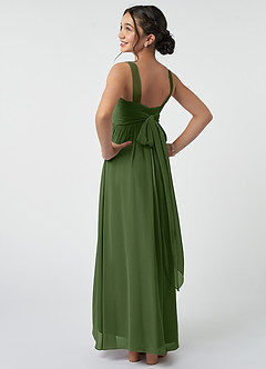 Azazie Kora Junior Olive A-Line Pleated Chiffon Dress image4