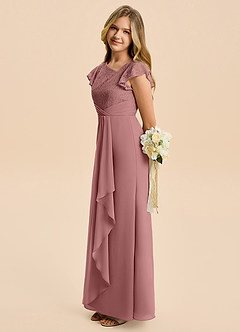 Azazie Jadyn Junior Desert Rose A-Line Lace Chiffon Dress image1