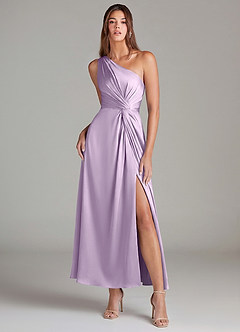 Azazie Brooke Robes de demoiselle d'honneur Robe Trapèze en Satin extensible Asymétrique Frostiges Flieder image1