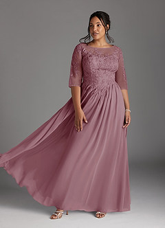 Azazie Mirielle Mother of the Bride Dresses Vintage Mauve A-Line Scoop Lace Chiffon Dress image7