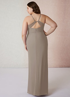 Azazie Blink Final Sale Taupe Sheath V-Neck Chiffon Dress image7