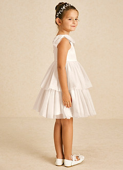 Azazie Vanellope vestidos de niña de las flores Vestido de Alabastro Blanco de Tul de Corte En A con Lazo image4