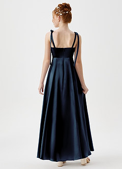 Azazie Rosey Junior A-Linie Herzausschnitt Metallischer Satin Kleid Dunkelmarine image2