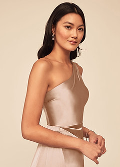 Azazie Maron Bridesmaid Dresses English Rose A-Line One Shoulder Stretch Satin Dress image5
