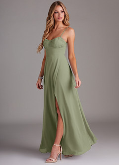 Azazie Breonna At-home Try On Dresses Eucalyptus A-Line Sweetheart Neckline Chiffon Dress image3