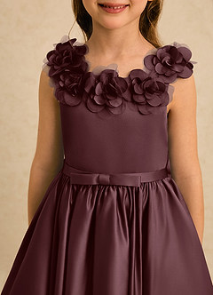 Azazie Eden Flower Girl Dresses Sangria Ball-Gown Pleated Matte Satin Dress image5