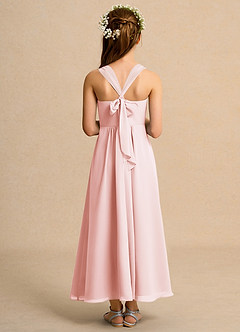 Azazie Tater Girl Robe Demoiselle D'honneur Fillette Robe Trapèze en Mousseline de soie Plissée Rose Pâle image2