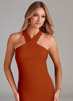 Azazie Doretta Jurken voor bruidsmeisjes Jurk van Chiffon met Zeemeermin Geplooid Paprika image5