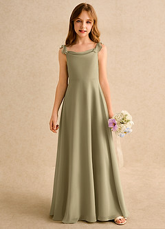 Azazie Puppy Girls Formal Abiti da Ragazza di Fiori Abito A-Line in Chiffon Plissettato Verde Muschio image5