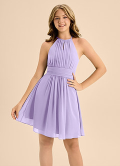 Azazie Bonnie Junior Lilac A-Line Pleated Chiffon Dress image5