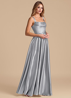 Azazie Shaude 신부 들러리 드레스 A라인 주름진 메탈릭 새틴 바닥 길이 드레스 image4