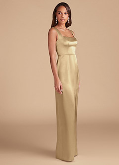 Azazie Flori Brautjungfernkleider Etui Seitliche Cut-Outs Metallischer Satin Kleid Champagner image5