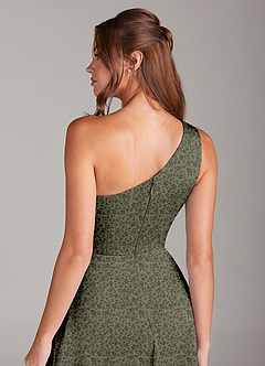 Azazie Brooke Bridesmaid Dresses Willow Green Petite Garden Floral A-Line One Shoulder Stretch Satin Dress image2