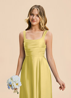 Azazie Azaria Junior A-Linie Plissee Stretch-Satin Kleid Kanarienvogel image7