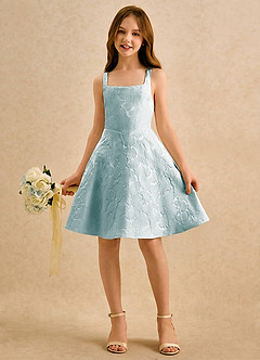 Azazie Peppy Girls Formal Flower Girl Dresses French Porcelain A-Line Bow Floral Jacquard Dress image4
