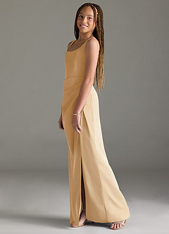Azazie Mero Junior Gold Mermaid Pleated Stretch Satin Dress image4