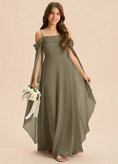 Azazie Moana Junior Linia A Pofałdowany Szyfon Długość podłogi Młodsza druhna Sukienka image3