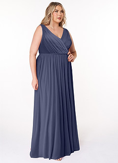 Azazie Tanicia Brautjungfernkleider A-Linie V-Hals Gefaltet Gittergewebe Kleid Sturm image8
