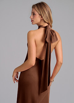 Azazie Velli Suknie dla druhen Syrena Wysoka Kołnierz Aksamit Do ziemi Sukienka image2