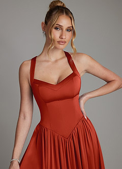 Azazie Francis Bridesmaid Dresses Rust A-Line Corset Stretch Satin Dress image4