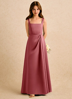Azazie Emiko Girls Formal Flower Girl Dresses Antique Rose A-Line Pleated Matte Satin Dress image3