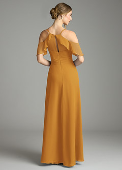 Azazie Dakota Bridesmaid Dresses Butterscotch A-Line V-Neck Pleated Chiffon Dress image2