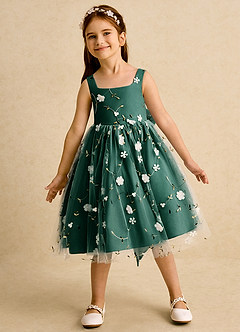 Azazie Bean Flower Girl Dresses Emerald Ball-Gown Sleeveless Tulle Dress image3