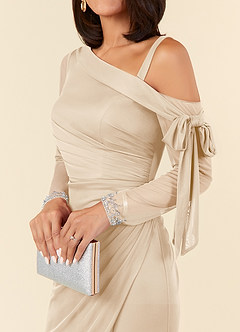 Azazie Marna Mother of the Bride Dresses Champagne Sheath One Shoulder Mesh Dress image8