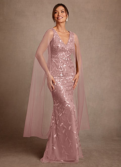 Azazie Arizona Klänningar till brudens mor Klä Tubklänning i Tyll Spets Dammig Ros image1