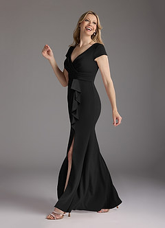 Azazie Tana Venta final Vestido de Negro de Crepé elástico de Corte Sirena con Cuello en V plisado image4
