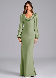 Azazie Rylina Bridesmaid Dresses Dusty Sage Mermaid Long Sleeve Stretch Satin Dress image1