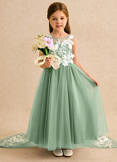 Azazie Mixie vestidos de niña de las flores Vestido de Matcha de Encaje de Corte Princesa image6