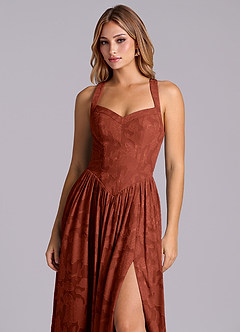 Azazie Francis Robes de demoiselle d'honneur Robe Trapèze en Blumen-Burnout Corset Terracotta image7