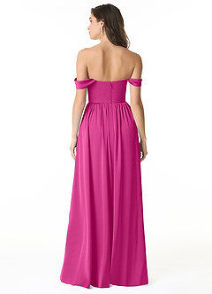 Azazie Morana Bridesmaid Dresses Fuchsia A-Line Off the Shoulder Stretch Satin Convertible Dress image4