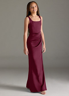 Azazie Mero Junior Mulberry Mermaid Pleated Stretch Satin Dress image3