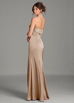Azazie Helena Brautjungfernkleider Meerjungfrau-Linie Schulterfrei Stretch-Satin Kleid Taupe image6