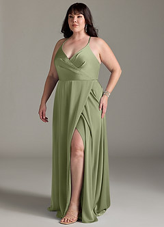 Azazie Davis Robes de demoiselle d'honneur Robe Trapèze en Satin extensible Plissé Sauge Des Jardins image10