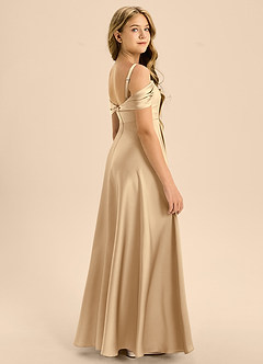 Azazie Rowena Junior Champagne A-Line Bow Stretch Satin Dress image2