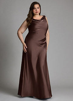 Azazie Nerine Bridesmaid Dresses Ganache A-Line Pleated Stretch Satin Dress image9