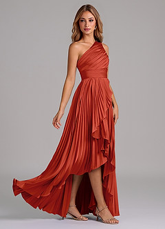 Azazie Lyrica Bridesmaid Dresses Rust A-Line One Shoulder Stretch Satin Dress image3